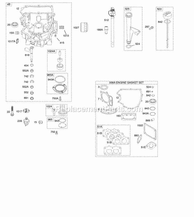 Engine Sump Gasket Set-Engine Lubrication Diagram and Parts List for 445877-0130-E1  Briggs and Stratton Engine